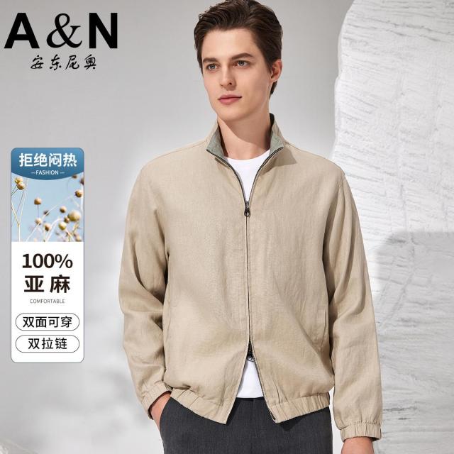12458434.【100%亚麻 老钱风】轻奢双面穿夹克男春秋双拉链休闲外套