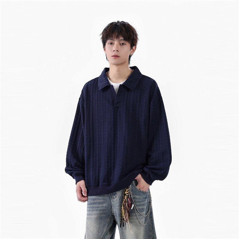 12460444.淘贝鼠春秋新款男款翻领纹理青少年M-8XL时尚卫衣【淘贝鼠男装QD】