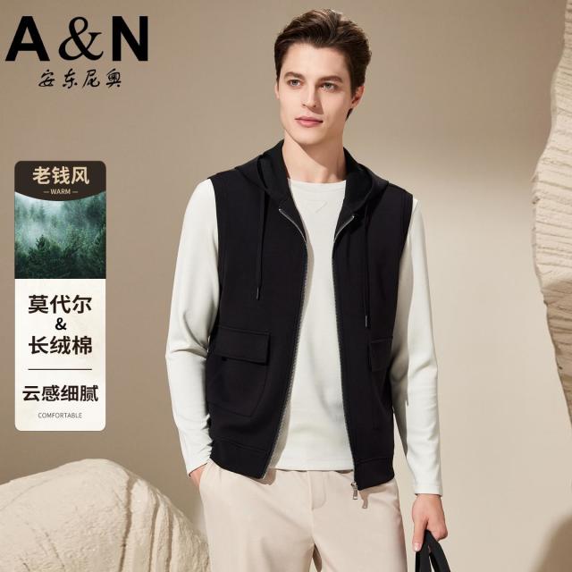 12458670.【老钱风 简约百搭】秋季舒适针织马夹外套男时尚连帽马甲背心
