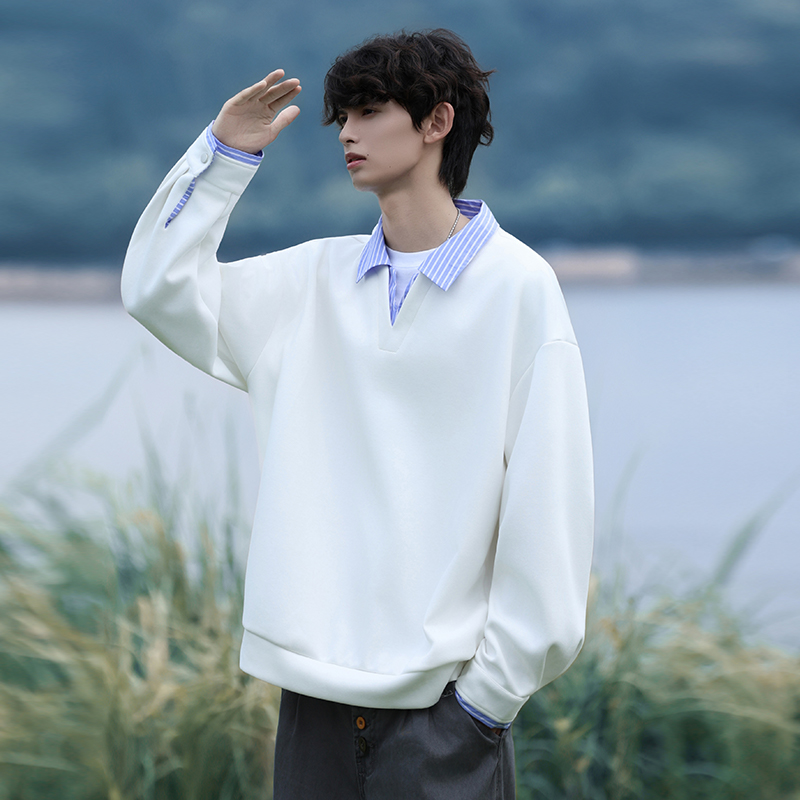 12460462.淘贝鼠春秋新款男款情侣款V领文艺潮流宽松卫衣【淘贝鼠男装QD】