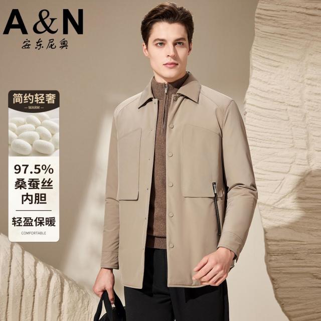 12458406.【97.5%桑蚕丝内胆】简约轻奢风衣夹克男加厚棉服棉衣外套