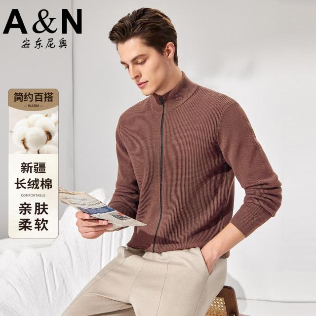 12458531.【菠萝针肌理】秋季轻奢长绒棉针织夹克男长袖休闲毛衣开衫外套