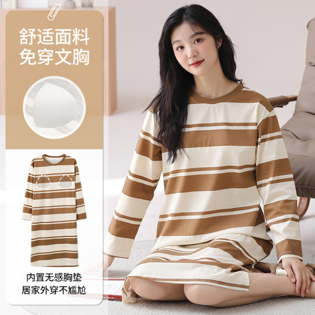13648917.品彩【自带胸垫/免穿文胸】经典条纹睡裙女时髦感家居服可外穿13079
