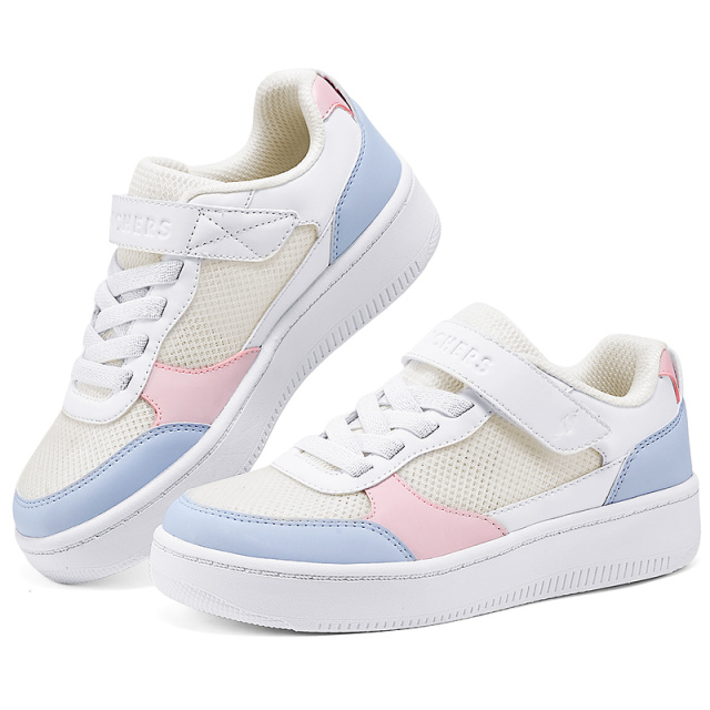 12462859.Skechers斯凯奇儿童魔术贴拼接撞色时尚板鞋春夏女童网面透气运动休闲鞋