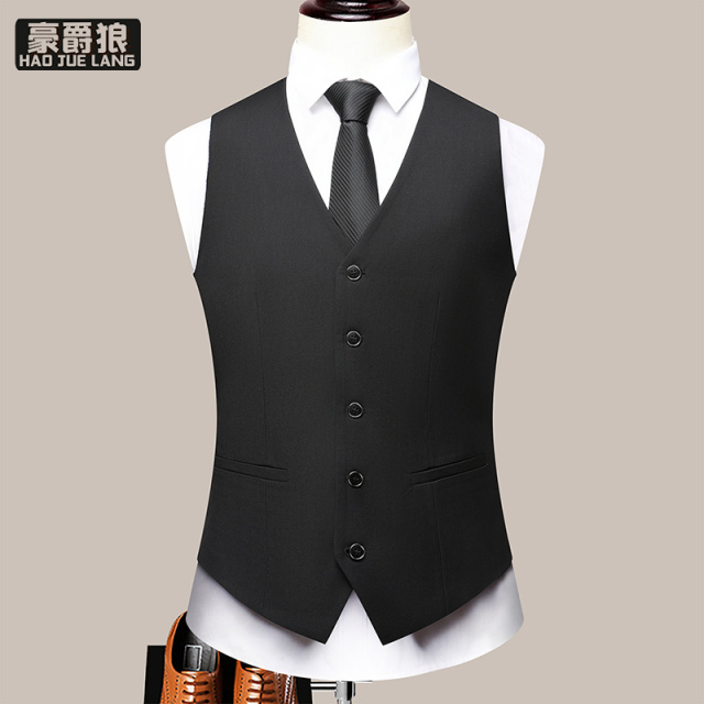 12469283.西装马甲男士背心春秋商务正装修身职业工装新郎结婚黑色西服马夹