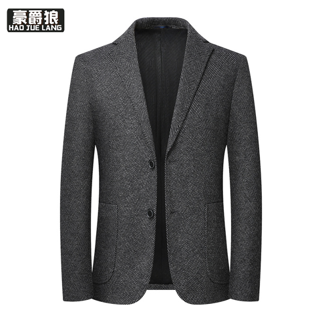 12469301.西装外套男上衣单韩版修身休闲羊毛呢子小西服秋季商务男装