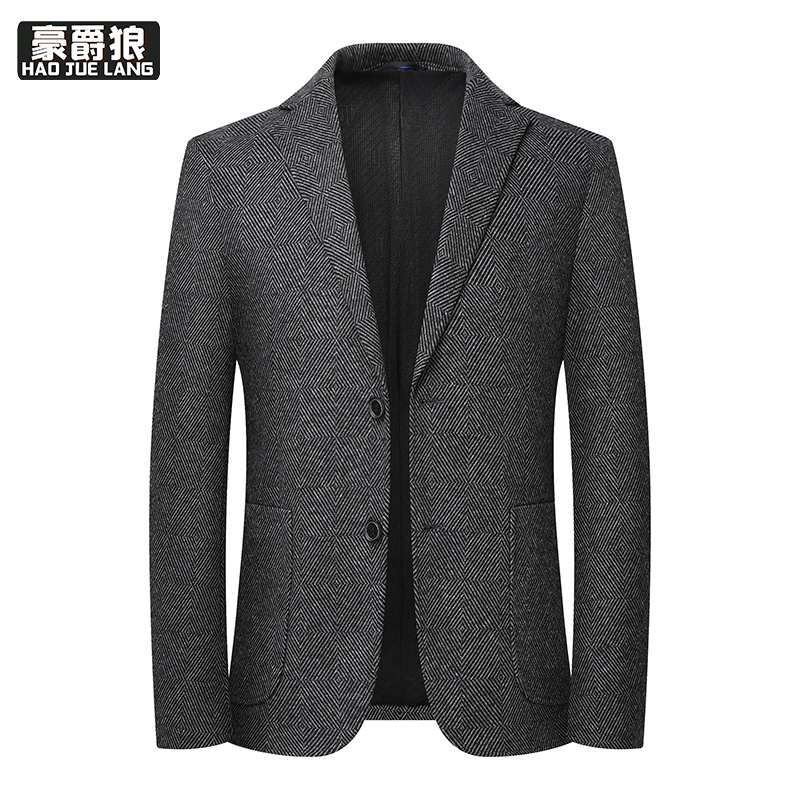 12469301.西装外套男上衣单韩版修身休闲羊毛呢子小西服秋季商务男装