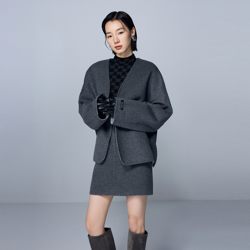 12468892.【绵羊毛】三彩丽雪leisure2025冬季新款收腰半身裙双面呢短裙女