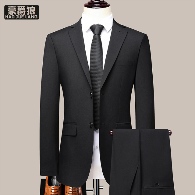 12469263.休闲西装男式套装通勤上班工作新郎两件套男生婚礼西服外套
