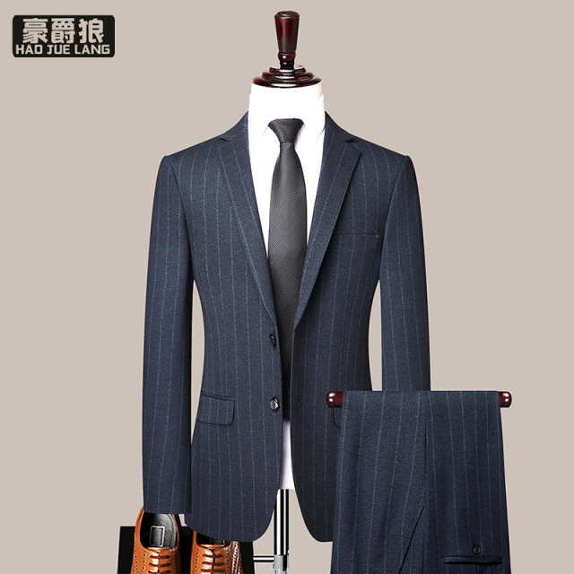 12469258.条纹西服套装男春秋季职场老板成年青年商务职业新款西装两件套