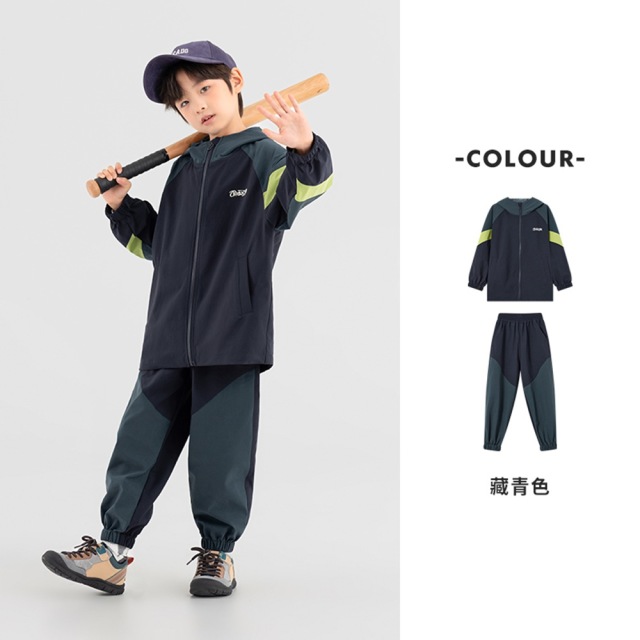 13310952.男童套装秋季儿童拼色时尚户外运动潮装帅气外套裤子中大童两件套