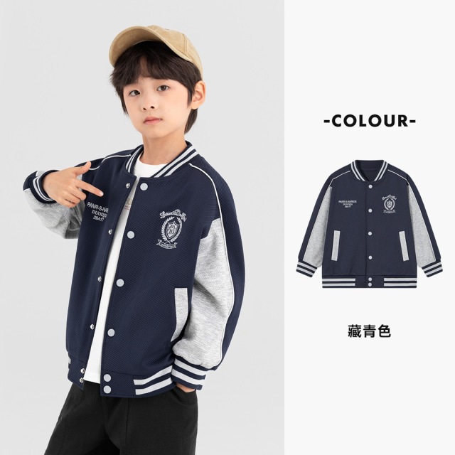 13310901.【美式拼色 学院风棒球服】男童外套2026春秋款儿童宽松廓形夹克