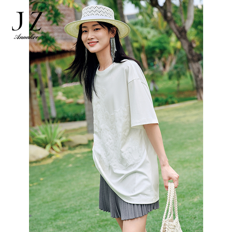 12472911.玖姿安娜蔻休闲活力贴布绣小怪兽oversize短袖T恤女2025夏季新款
