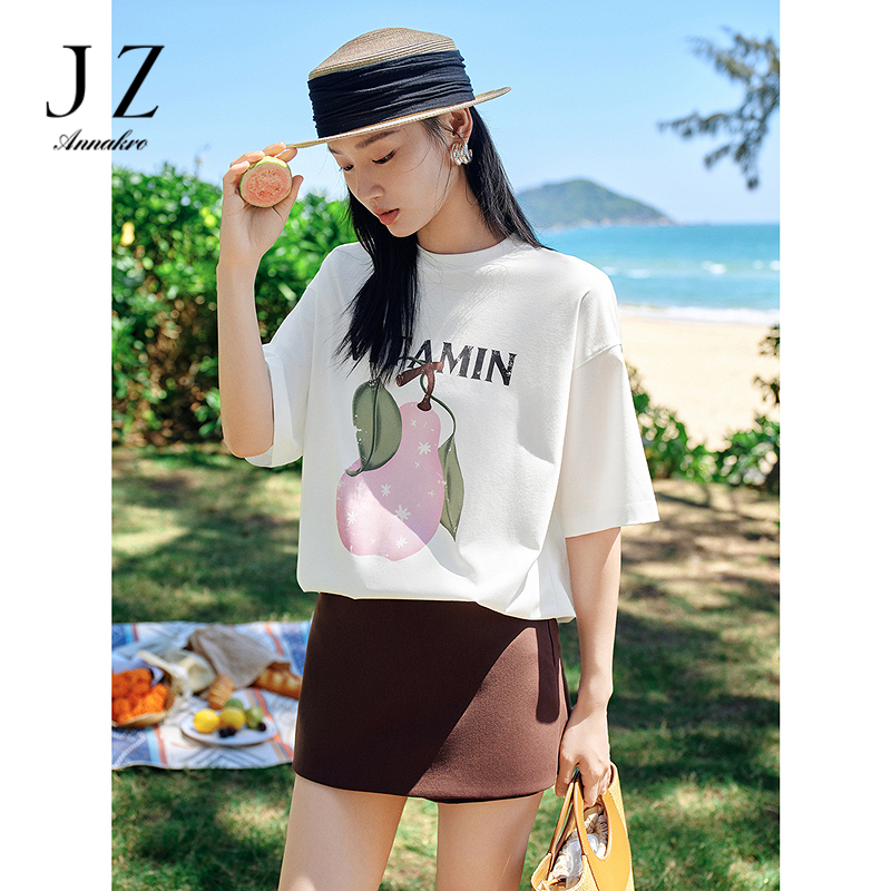 12472951.【蜜意生活】玖姿安娜蔻oversize松弛印花短袖T恤女2025夏季新款