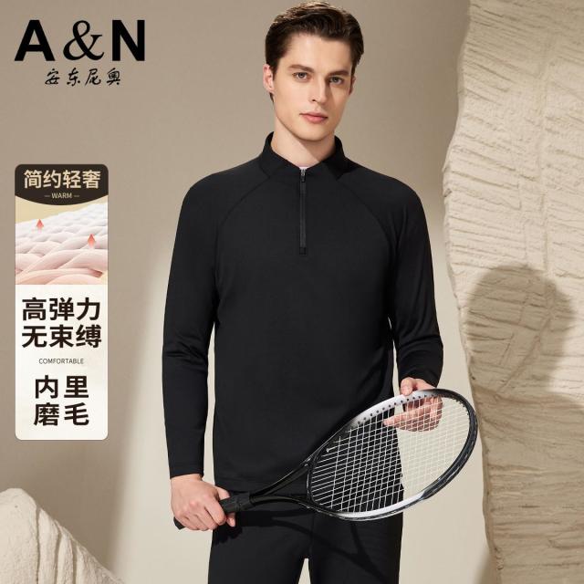 12476302.轻奢休闲秋季新款卫衣男四维弹力运动无束缚内里磨毛立领T恤男