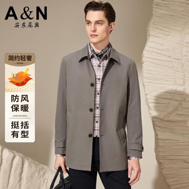 12476303.【简约新商务】早秋防风保暖翻领中长款风衣男挺括有型易打理外套
