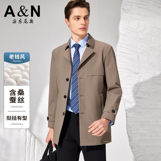 12476287.【含桑蚕丝&简约轻奢】春秋挺括风衣男中长款商务休闲百搭外套