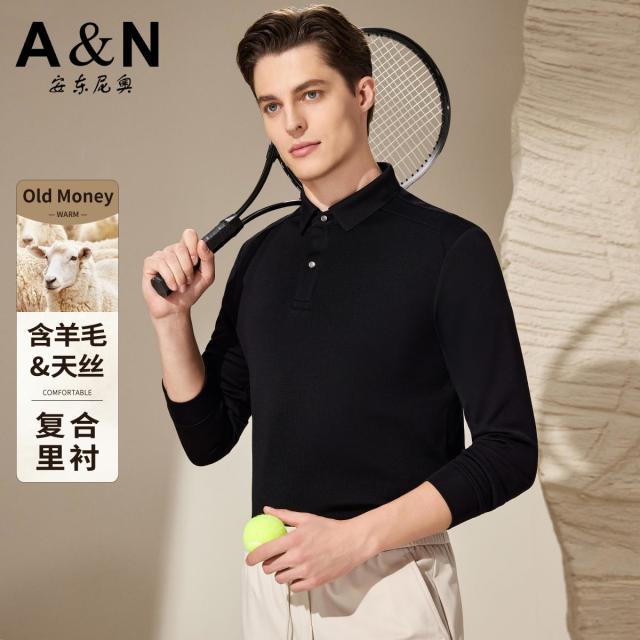 12476311.轻奢简约超柔软天丝羊毛秋季新款T恤衫男式休闲厚polo衫