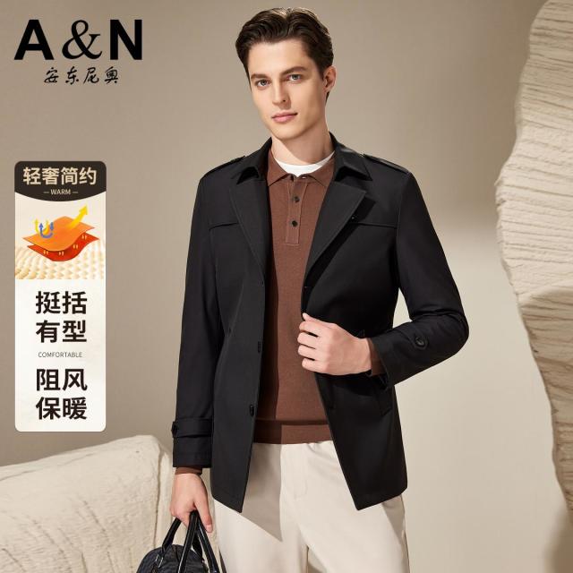 12476304.【轻奢简约】秋季经典翻领休闲风衣男挺括有型保暖舒适外套