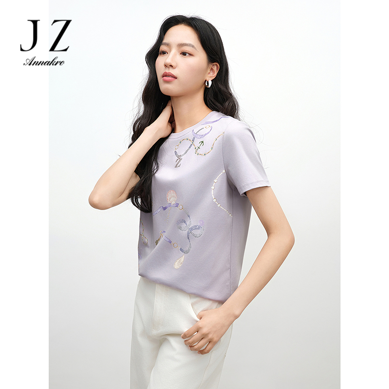 12472611.JUZUI玖姿休闲夏日海洋链条印花T恤女2025夏季新款JTFX83204