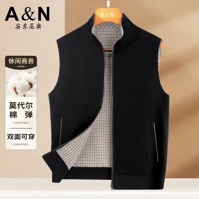 12476319.【双面可穿】秋季商务休闲立领马甲保暖舒适百搭男士背心马夹坎肩