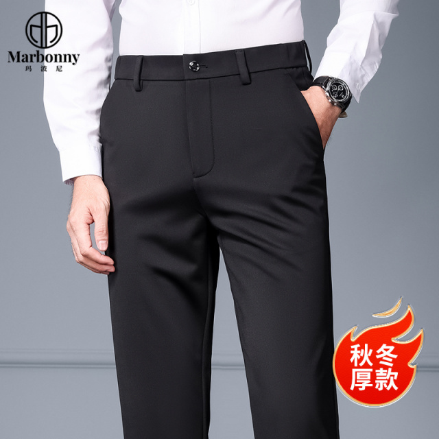 12479381.【玛波尼】秋冬厚款弹力松紧腰男士休闲裤宽松直筒舒适中老年爸爸长裤子