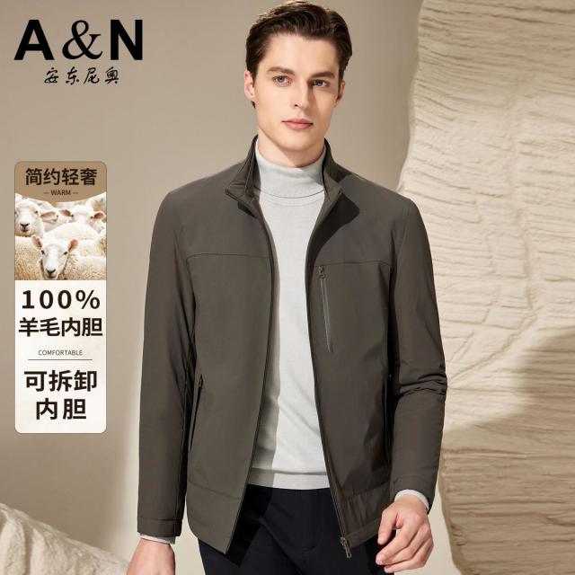 12480502.【100%羊毛内胆 可拆卸】简约轻奢秋冬立领棉衣男夹克外套