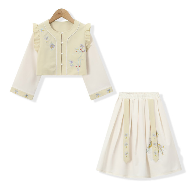 12489757.【新中式改良汉服套装】女童古风刺绣上衣半身裙春秋超仙两件套潮