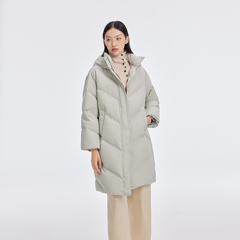 12491558.【商场同款】艾莱依雅士系列连帽鸭绒服女宽松遮肉中长款羽绒服外套女