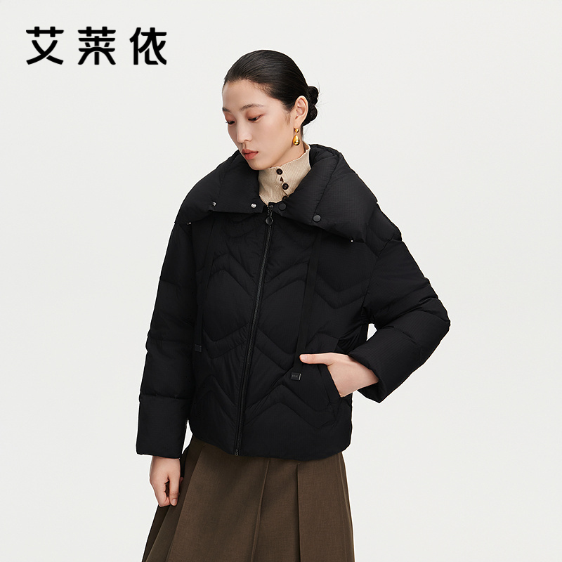 12491549.【商场同款】艾莱依气质翻领多穿鸭绒保暖冬季减龄飘带羽绒服女