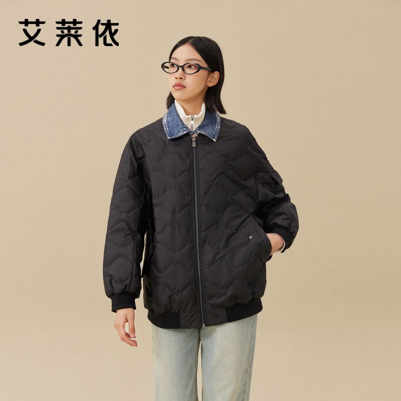 12491624.【商场同款】艾莱依随行系列帅性通勤鸭绒夹克假两件轻薄羽绒服女短款