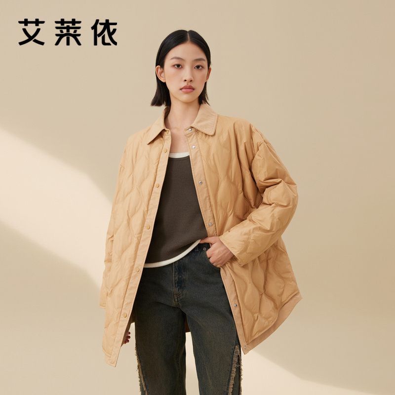 12491626.【商场同款】艾莱依随行系列时尚翻领轻羽绒短款外套衬衫式轻薄羽绒服女