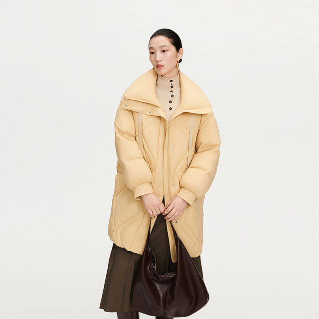 12491554.【商场同款】艾莱依格调系列高充加厚鸭绒服女时尚大翻领中长款羽绒服女