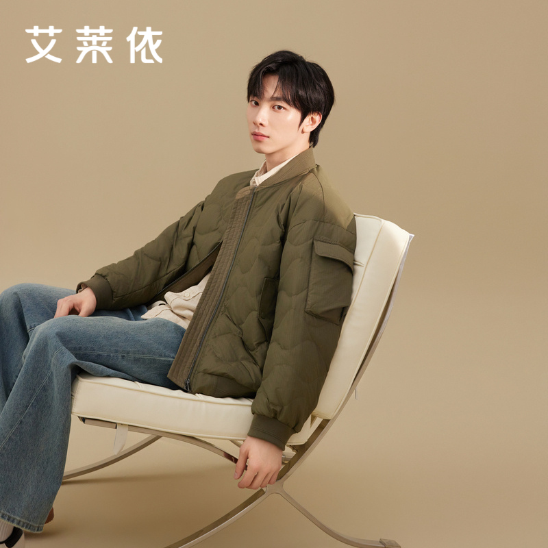 12491593.【商场同款】艾莱依简约舒适立体袖袋设计夹克鸭绒保暖羽绒服