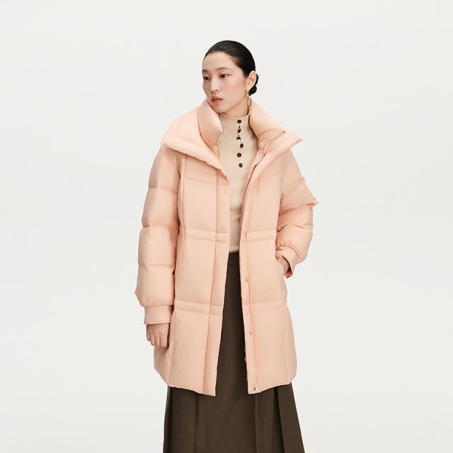 12491586.【商场同款】艾莱依格调系列时尚双层领羽绒服女中长款宽松鸭绒服外套女