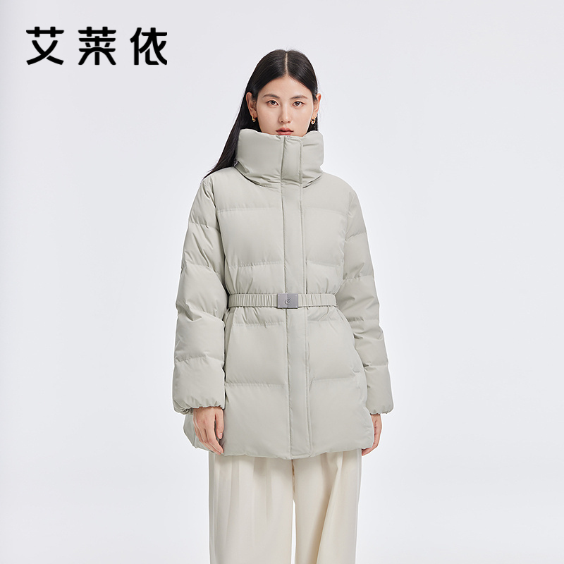 12491590.【商场同款】艾莱依精致大翻领收腰H型鸭绒通勤质感羽绒服
