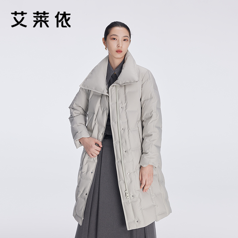 12491559.【商场同款】艾莱依雅士系列直充鸭绒服外套女时尚大翻领羽绒服女中长款