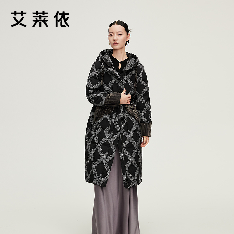 12491595.【商场同款】艾莱依华韵系列时尚蝶恋花羽绒服女长款连帽鸭绒服外套女