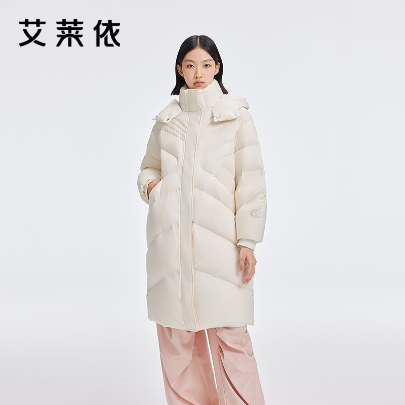 12491557.【商场同款】艾莱依时尚高充加厚泡芙羽绒服女长款可脱卸连帽鸭绒服外套