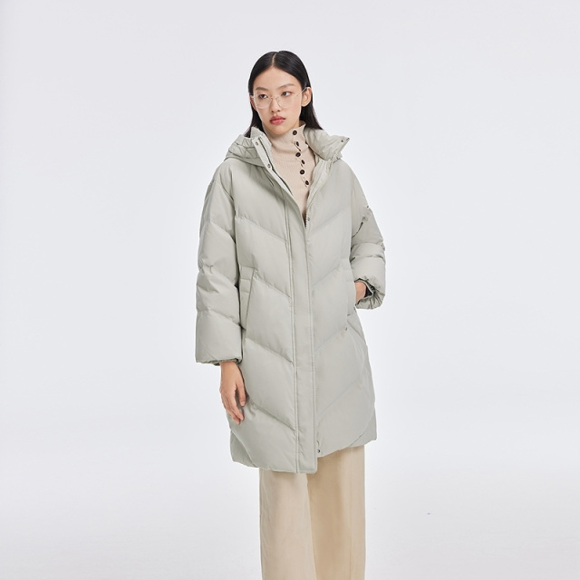 12491558.【商场同款】艾莱依雅士系列连帽鸭绒服女宽松遮肉中长款羽绒服外套女