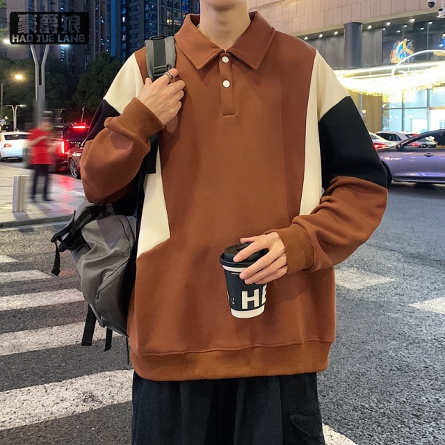 12497667.polo衫卫衣男孩春秋款初中高中学生潮流帅气青少年大童男装上衣服