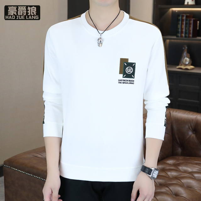 12497616.重磅圆领卫衣男秋季新款长袖t恤打底衫潮牌春秋男装内搭衣服