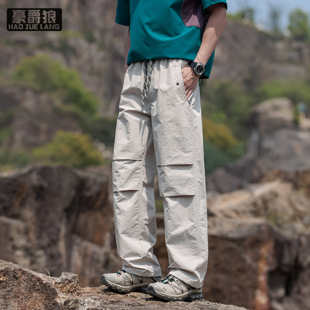 12497601.伞兵裤夏季冰丝裤子男宽松直筒休闲裤港风垂感工装长裤显瘦阔腿裤