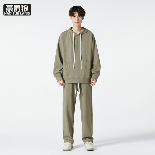 12497676.春秋季潮牌高级感连帽卫衣宽松直筒运动休闲套装男装一套搭配帅气