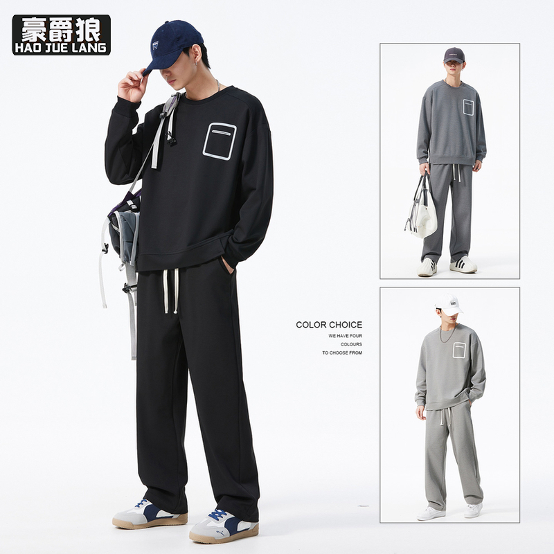 12497629.男生气质穿搭一整套帅气时髦潮牌宽松卫衣休闲长裤百搭两件套