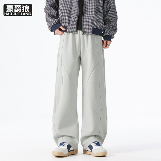 12497654.美式复古拼接休闲裤男春秋季新款潮牌oversize风运动卫裤