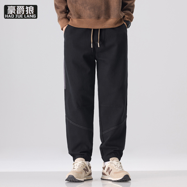 12501656.潮牌工装裤春秋季美式休闲裤新款宽松耐磨哈伦男士休闲薄款束脚裤子