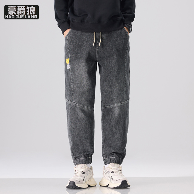 12501296.新款潮款百搭宽松束脚裤牛仔裤男潮流学生春秋百搭夏季哈伦裤