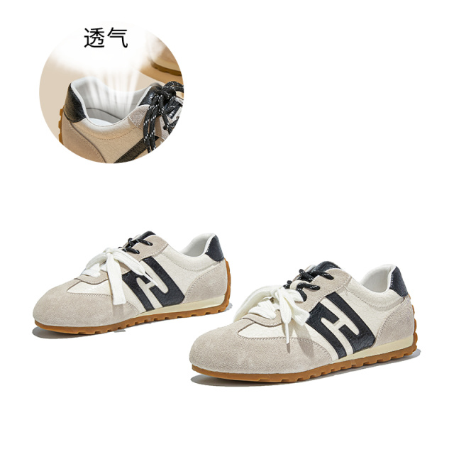 12515126.墨斯本真皮复古德训鞋新款轻便平底运动百搭休闲鞋女款12188