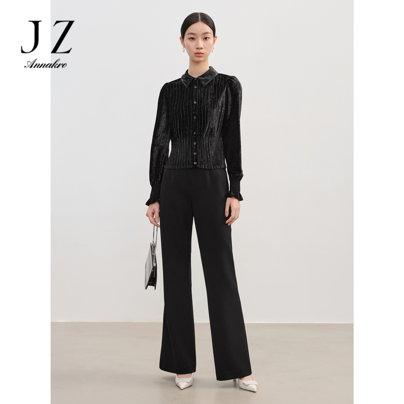 12514711.商场同款JZ玖姿简约复古微喇裤休闲裤女春秋新款JWEC11030